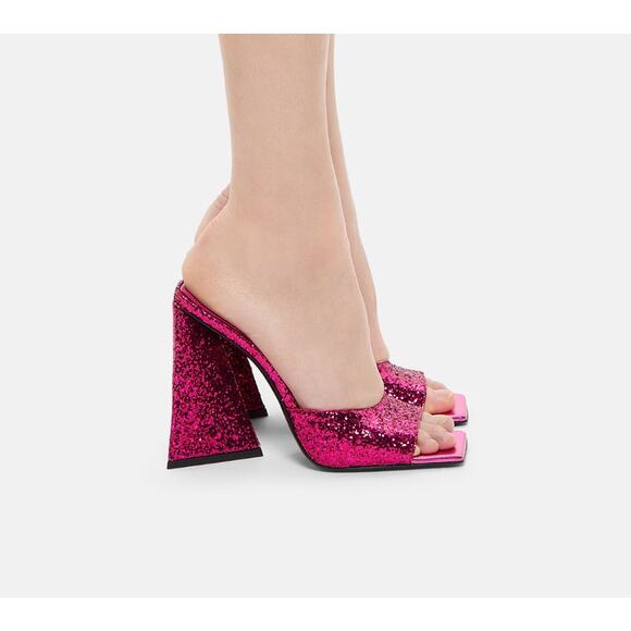 ATTICO Devon Fuchsia Mule Heel Pink Glitter Sparkle 38.5 NEW - Picture 1 of 7